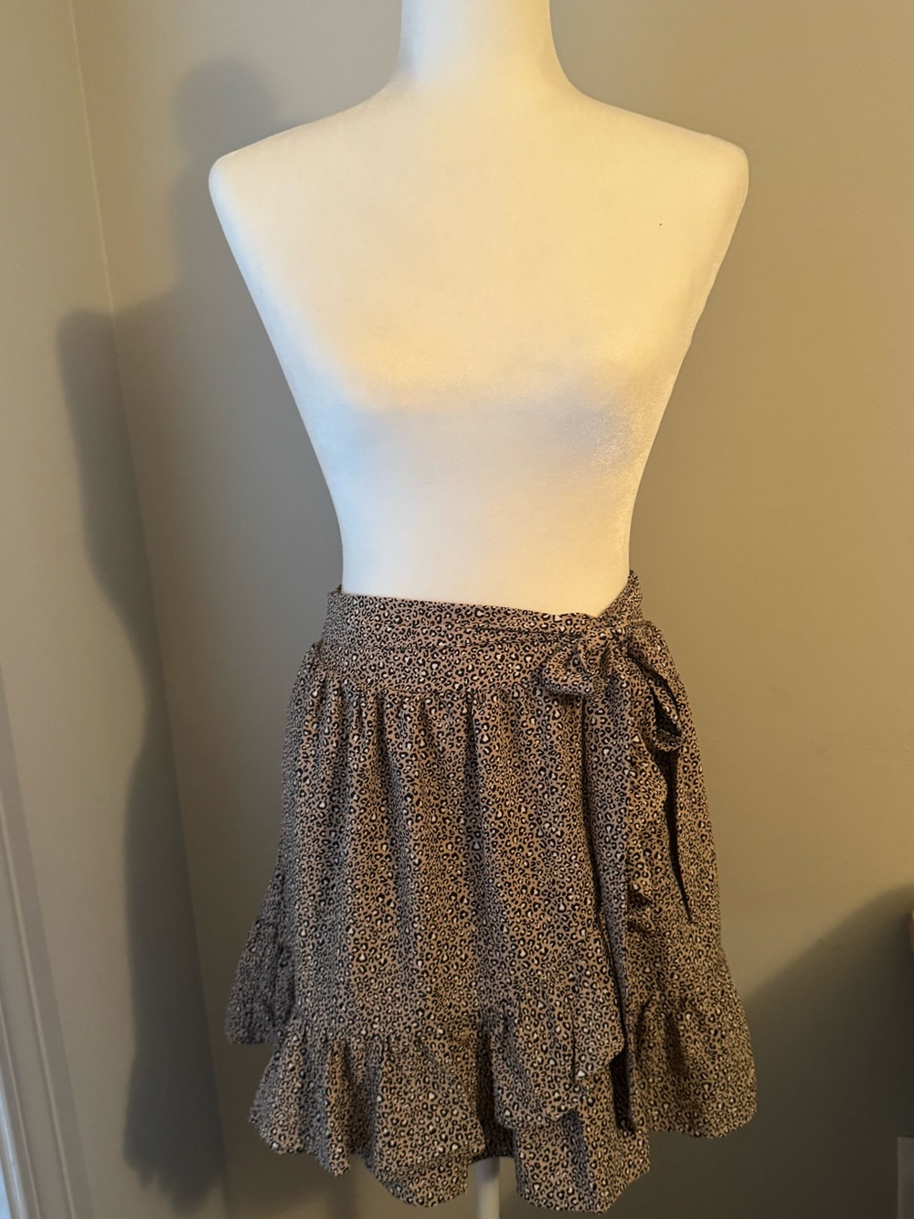 Altar'd State Taupe and Black Leopard Print Ruffle Mini Skirt
